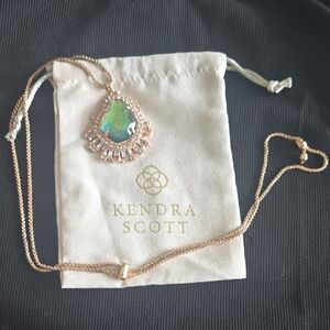 Kendra Scott Green and Gold Necklace with Teardrop Pendant